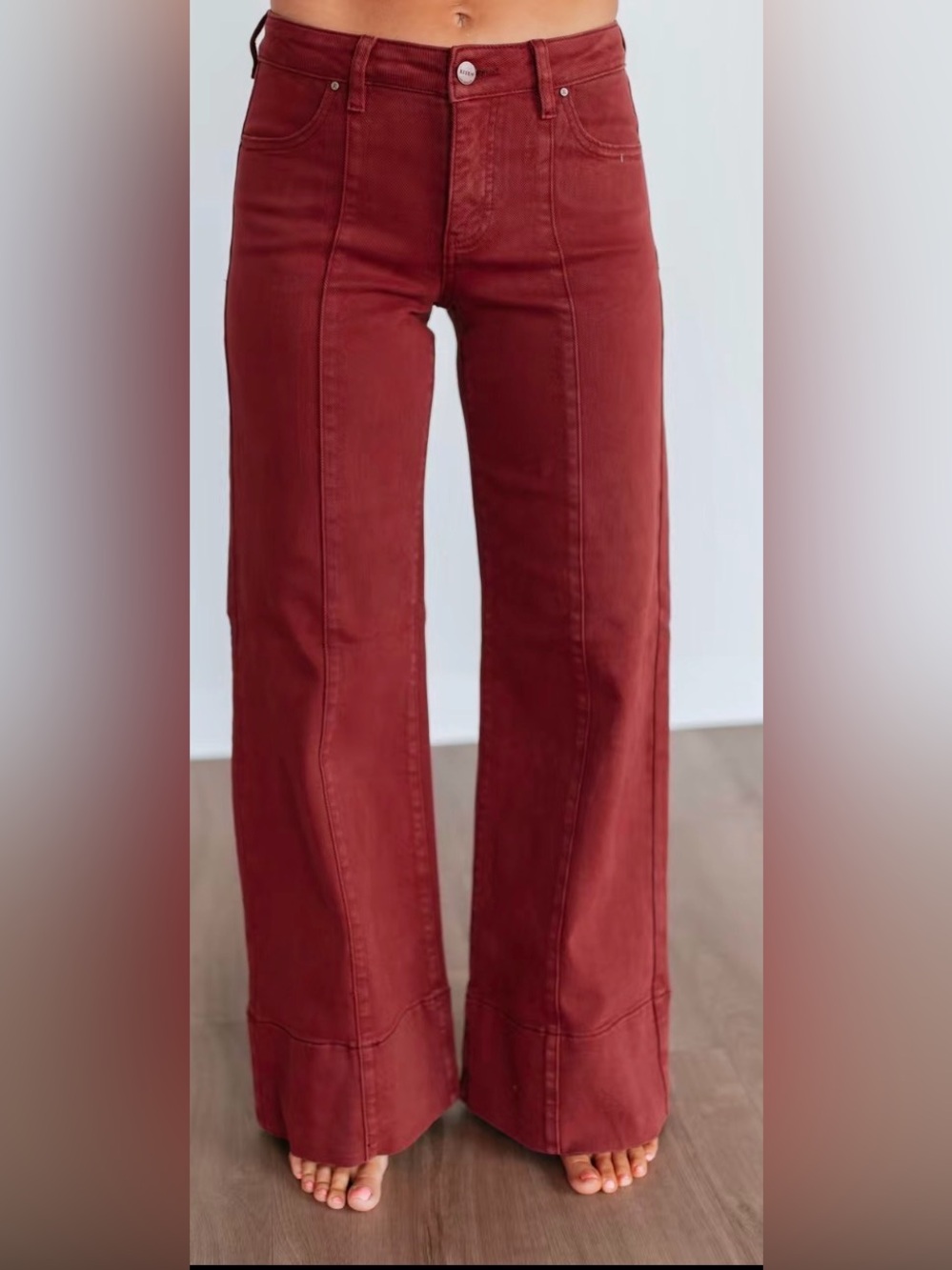 NWOT Risen Jeans Tummy Control Mid Rise Wide Leg Pants, Choc Brown, 1XL